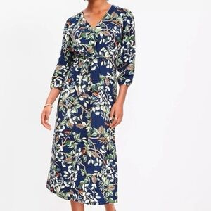 LOFT Navy Floral Wrap Midi Dress
